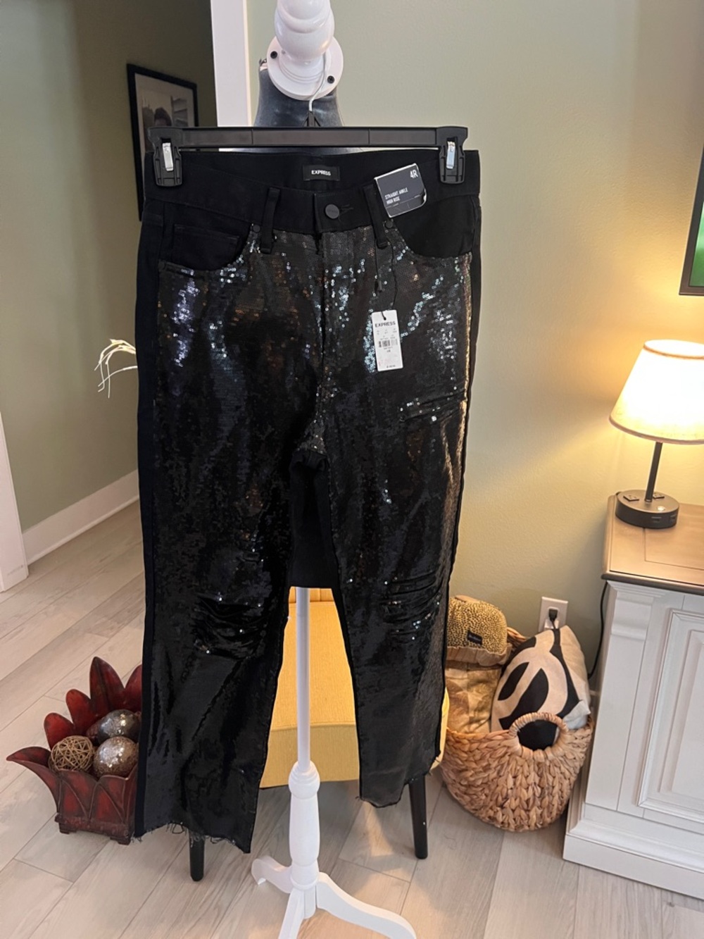 Express Black Sequin Cropped Jeans